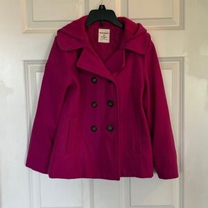 Old Navy Hooded Pea Coat, Fuschia, size 8.